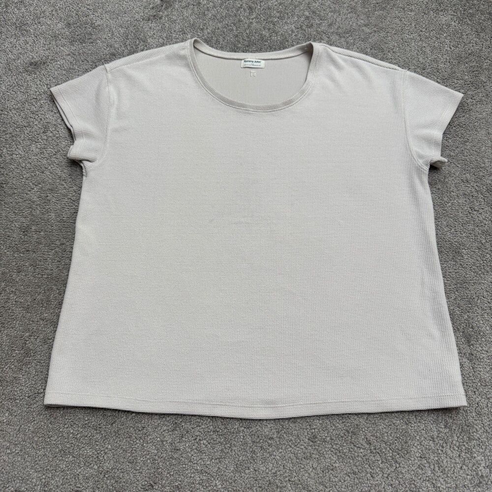 Tommy John Waffle Knit Short Sleeve T-Shirt Womens Medium Light Gray Stretch Tee